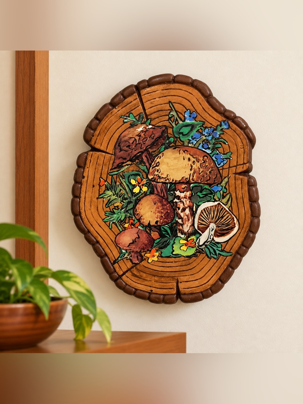 Vintage 1970’s Hand Painted Mushroom Wall Plaque 3D Ceramic Hand Painted